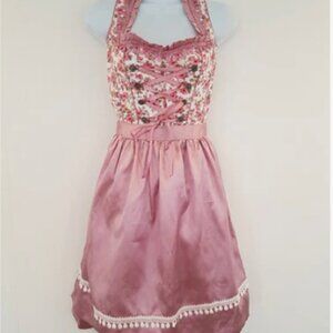 Vintage Pink Dirndl with matching ribbon and apron